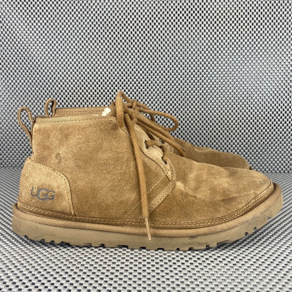 UGG Neumel Ankle Boots Women 9 Chestnut Brown Leather Sheepskin Lace Up 1094269